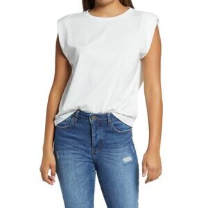 Vero Moda Evelyn Cap Sleeve Shoulder Pad Tee White Size medium Casual T-Shirt